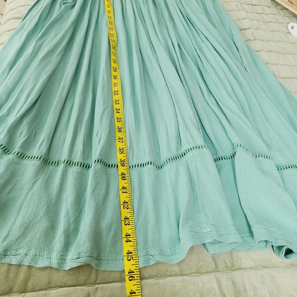 Free People Will Wait For You Boho Embroidered Midi Dress Green Gauze Flowy XS - Picture 10 of 10
